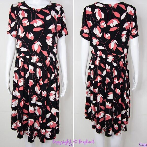 Modcloth black pink floral print short‎ sleeve dress, 1X - Picture 3 of 16